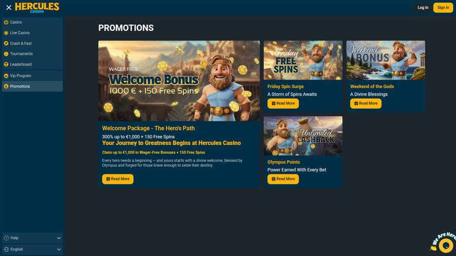 Captura de pantalla de la página de promociones del casino Hércules.