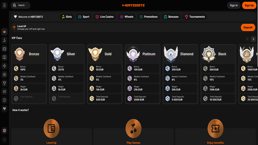 VIP screenshot of Hertzbetz Casino for Desktop