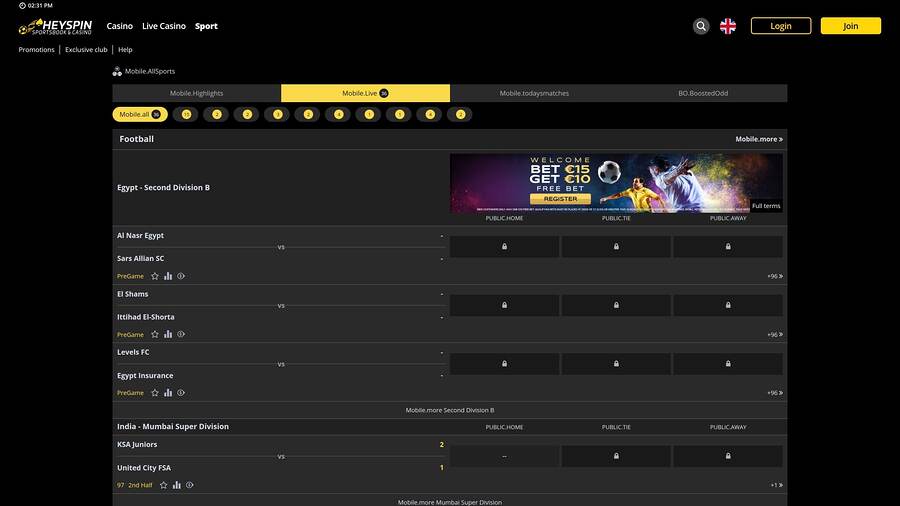 Jackpot HeySpin Sports Desktop