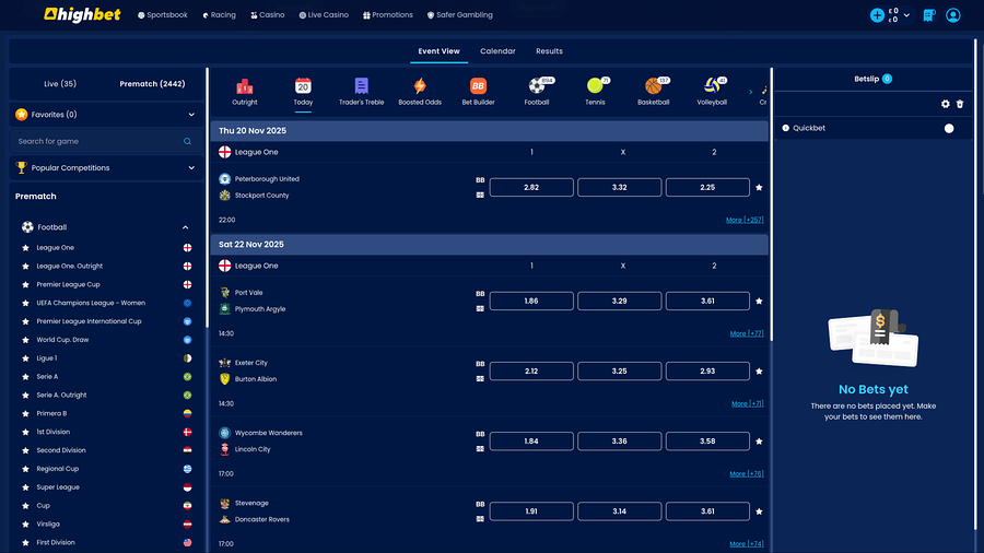 High Bet Casino Desktop Sportsbook