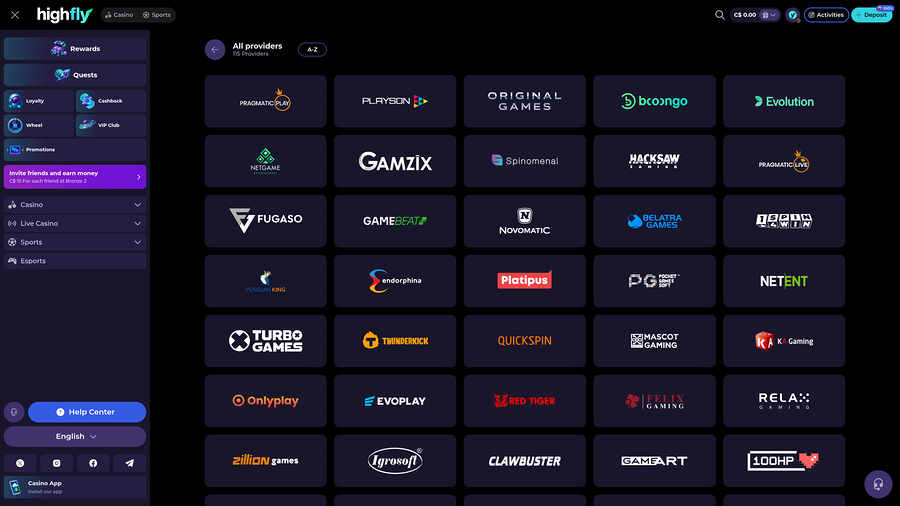 High Fly Bet Casino Desktop Game Developers