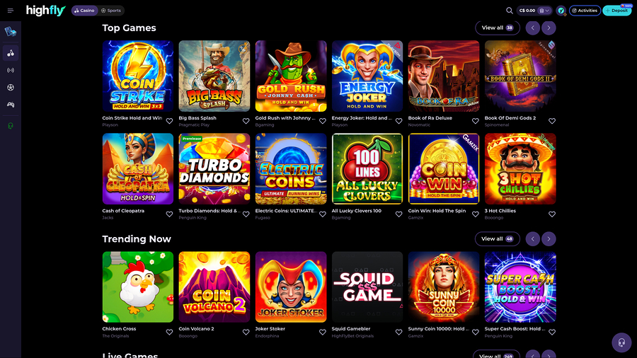 High Fly Bet Casino Desktop Games