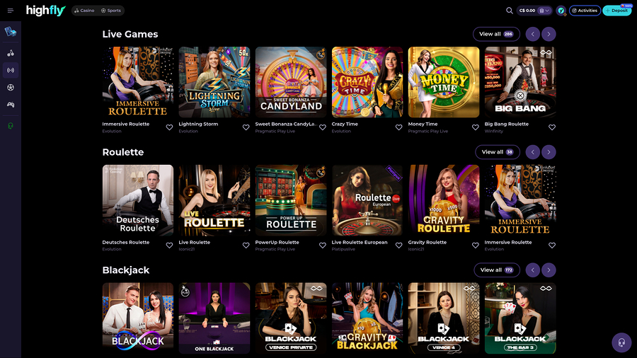 High Fly Bet Casino Desktop Live Dealers