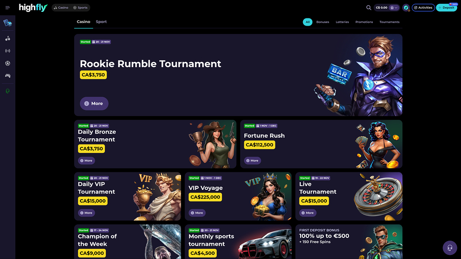 High Fly Bet Casino Desktop Promotions