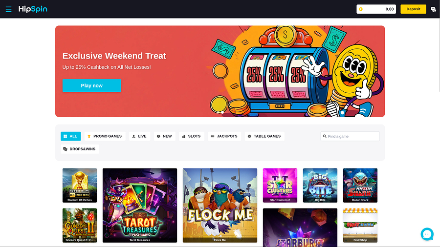 Hip Spin Casino Desktop Homepage