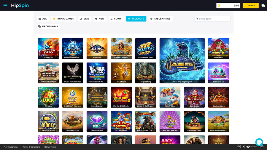 Hip Spin Casino Desktop Jackpot