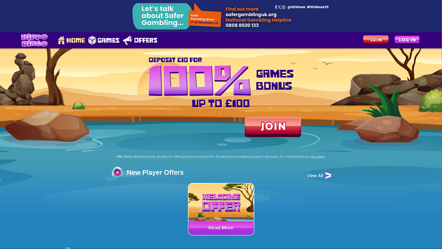 Hippo Bingo Casino Desktop Homepage