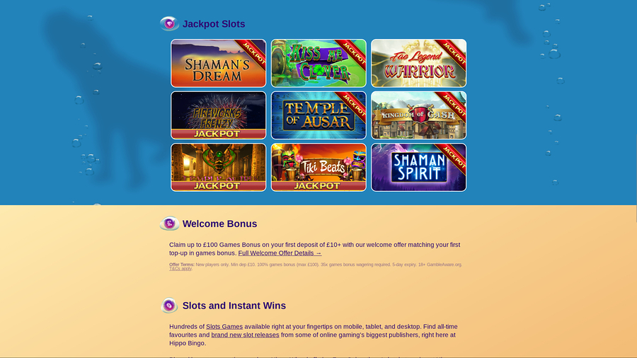 Hippo Bingo Casino Desktop Jackpot