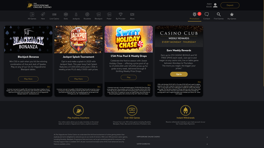 Hippodrome Casino Desktop Promotions