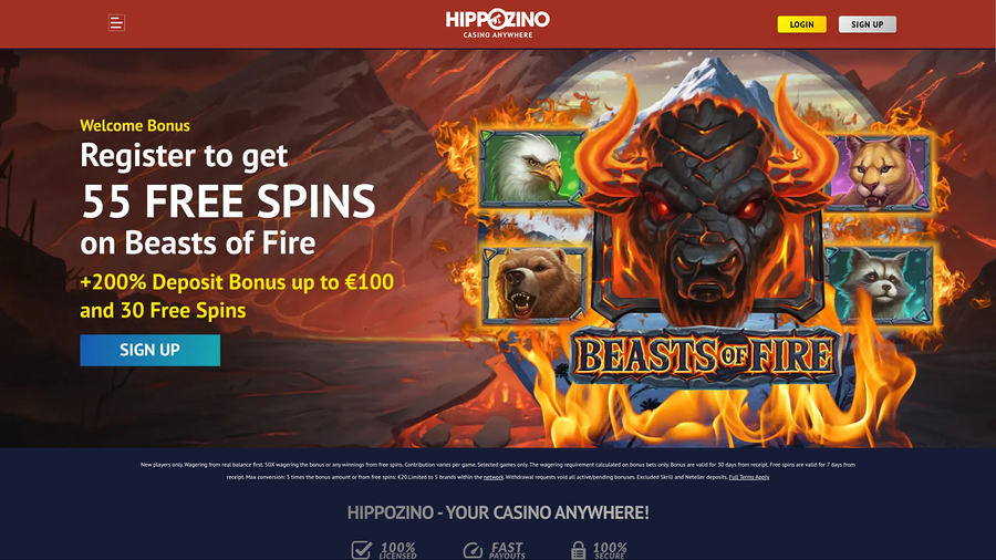 Hippozino Casino Desktop Homepage