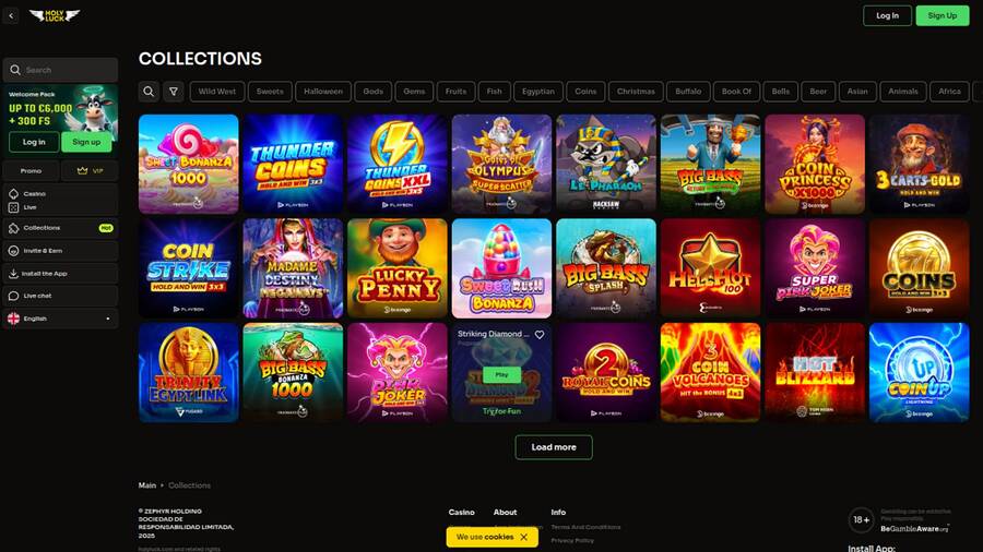 Games page screenshot of HolyLuck Casino