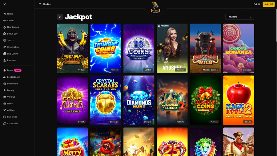 Horus Casino Desktop Jackpot