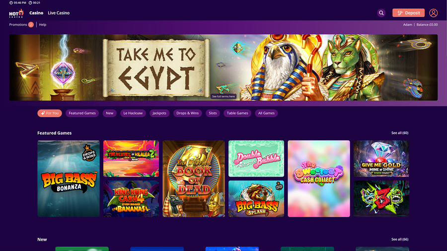 Hot7 Casino Desktop Homepage