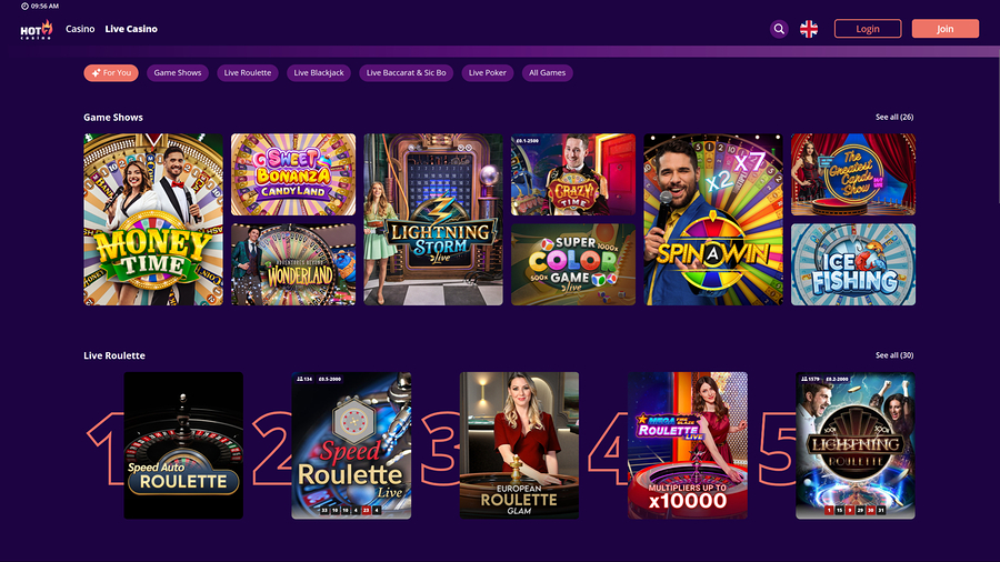 Hot7 Casino Desktop Live Dealer