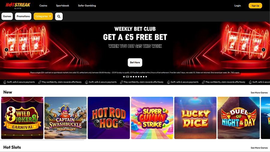 Hot Streak Casino Desktop Homepage