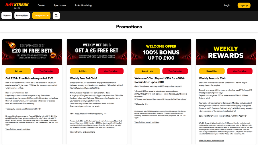 Hot Streak Casino Desktop Promotions