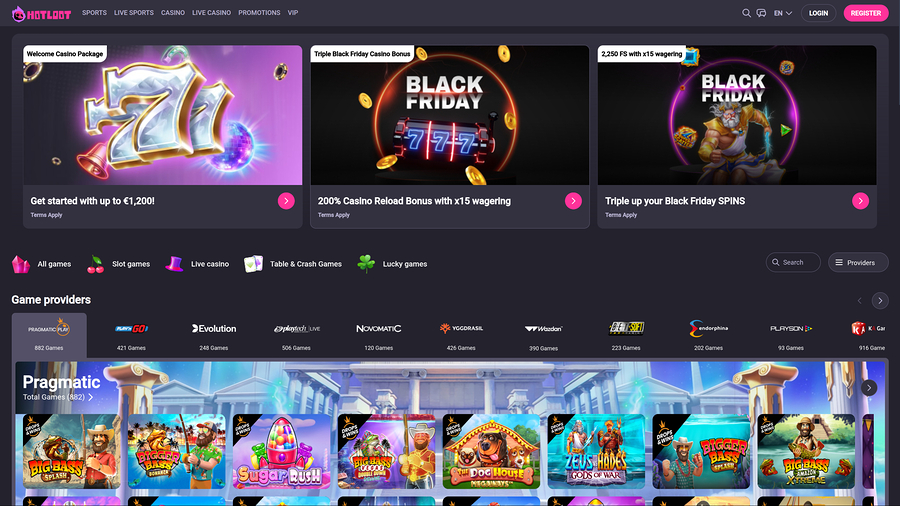 Hotloot Casino Desktop Homepage