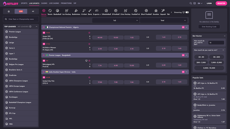 Hotloot Casino Desktop Live Sports