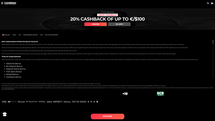 Hotslots Casino Desktop Promotions