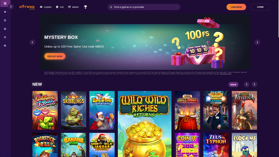Hotwins Casino Desktop Homepage