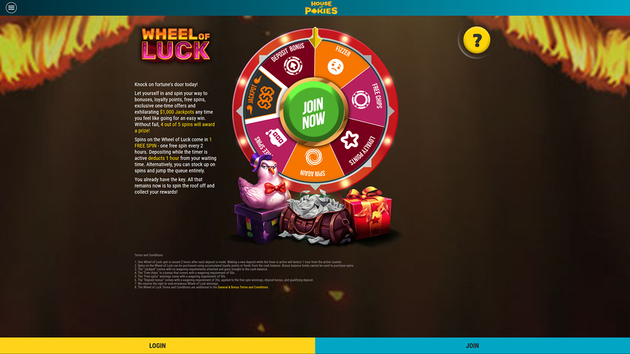House of Pokies Casino Desktop Wheel of Luck