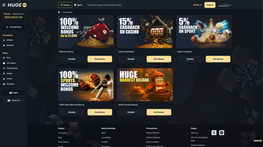 Hugewin Casino Desktop Promotions