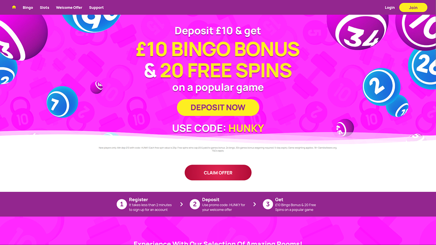 Hunky Bingo Casino Desktop Homepage