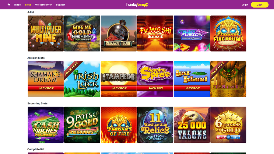 Hunky Bingo Casino Desktop Jackpot