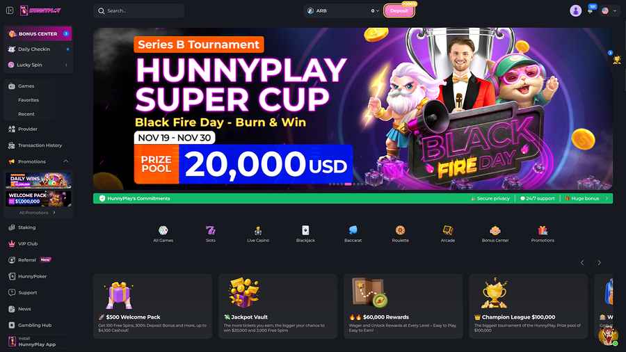Hunnyplay Casino Desktop Homepage