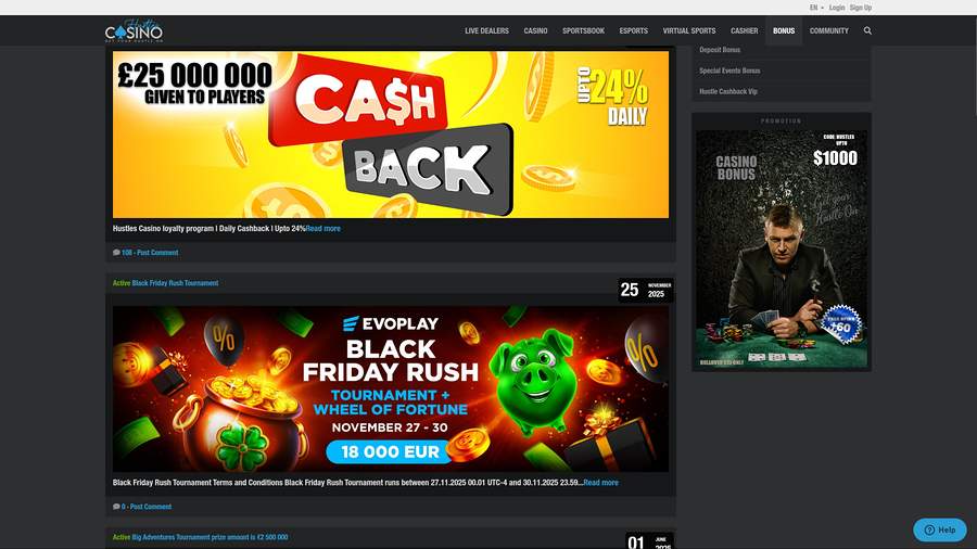 Hustles Casino Desktop Promotions