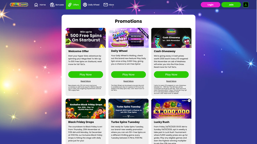 Hyper Slots Casino Desktop Promotions