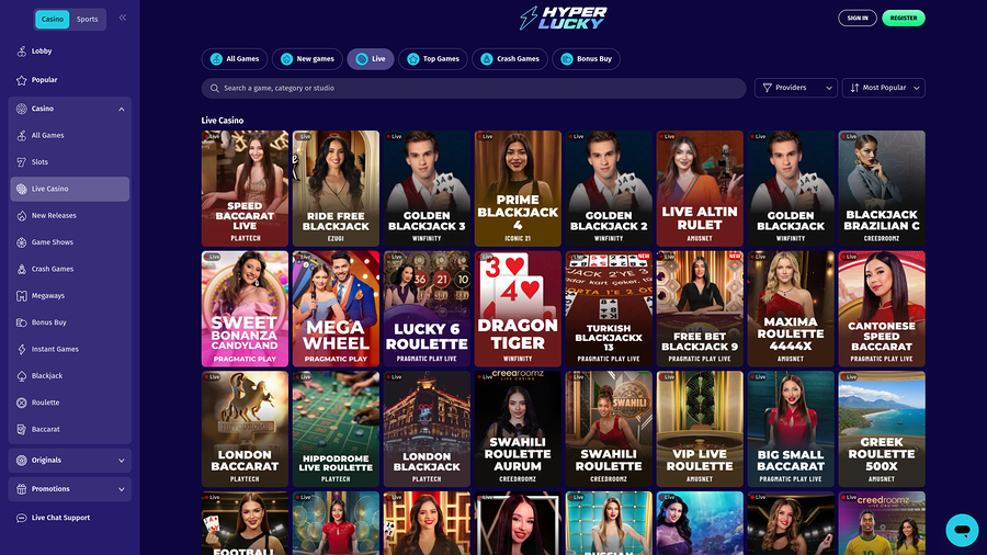 Hyper Lucky Casino Desktop Live Dealer