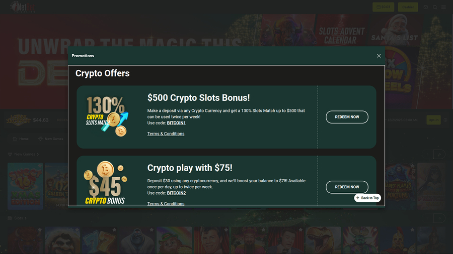 INetBet Casino Desktop Promotions