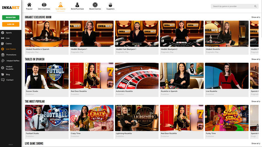 Inkabet Casino Desktop Live dealer
