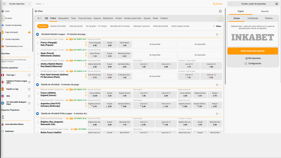 Inkabet Casino Desktop Live Sports