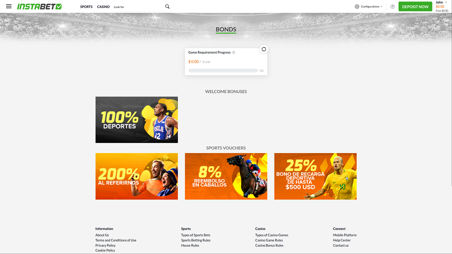 InstaBET Casino Desktop Promotions