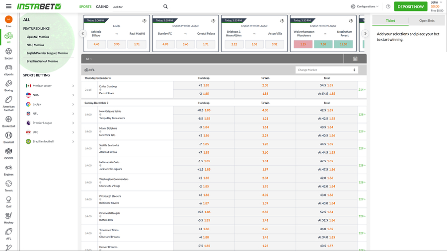 InstaBET Casino Desktop Sports