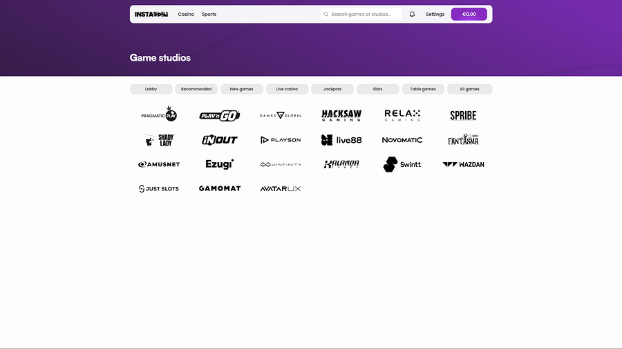 Instaspin Casino Desktop Game Developers