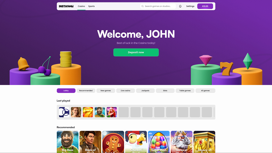 Instaspin Casino Desktop Homepage