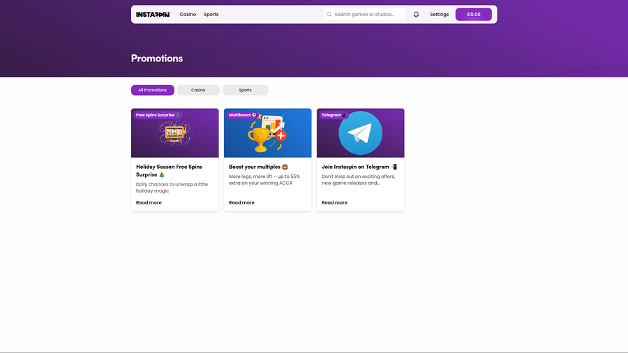 Instaspin Casino Desktop Promotions