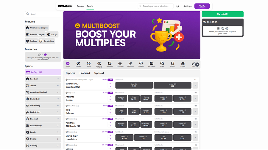 Instaspin Casino desktop sports