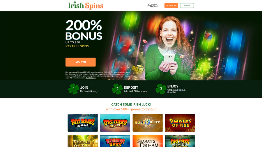 Irish Spins Casino Desktop Homepage