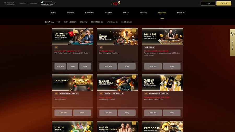 IVIP9 Casino Promotions Desktop