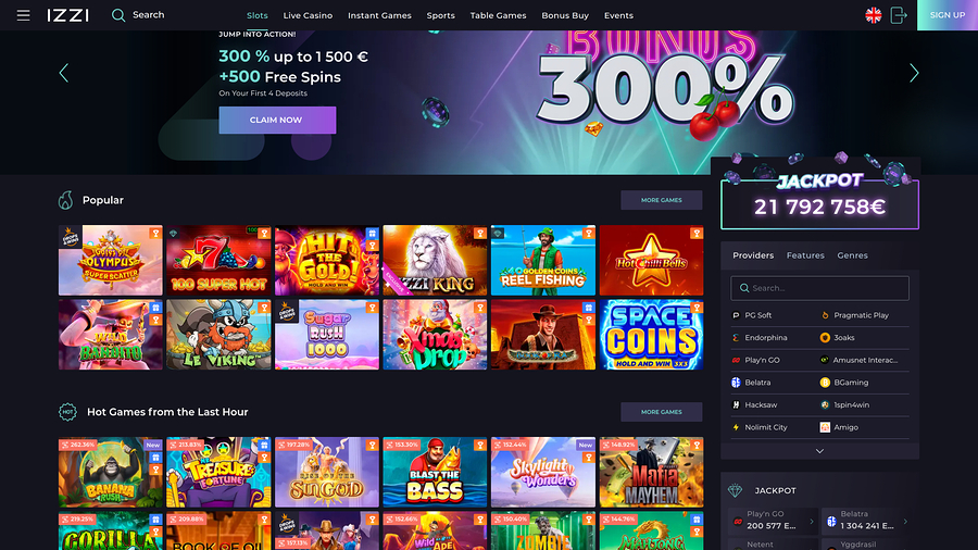 Izzi Casino Games Desktop