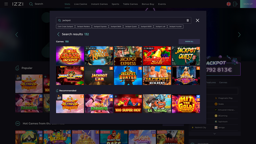 Izzi Casino Jackpot Desktop