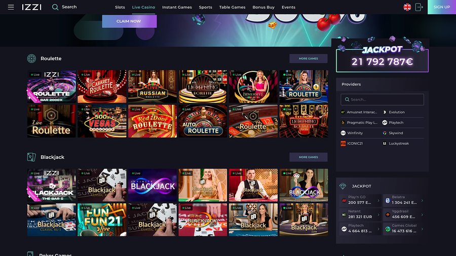Izzi Casino Live Dealer Desktop