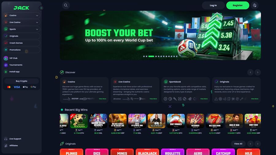 Página de inicio de escritorio de Jack Casino