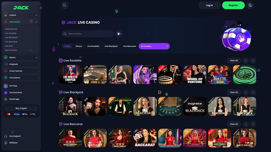 Casino Jack con crupier en vivo para escritorio