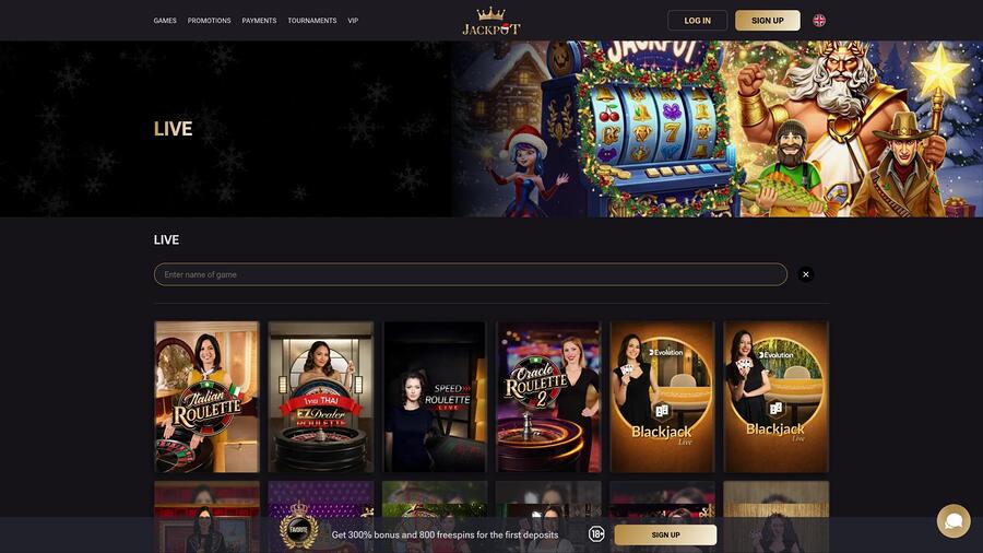 Jack-Pot Casino live dealer page