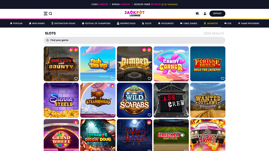 Jackpot Lounge Casino Games Desktop